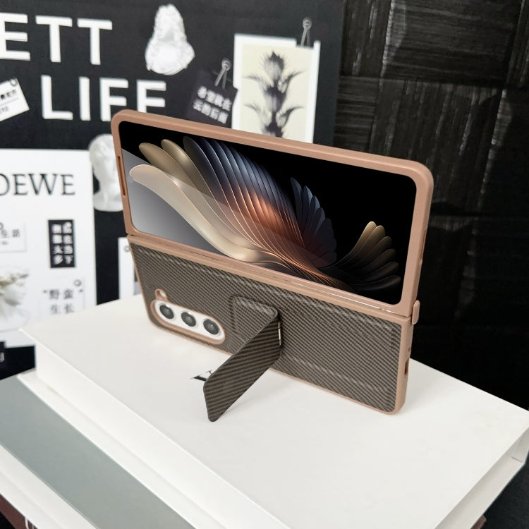 For Samsung Galaxy Z Fold4 5G Carbon Fiber Foldable Leather Phone Case with Stand