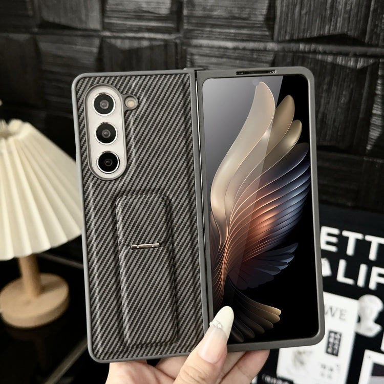 For Samsung Galaxy Z Fold3 5G Carbon Fiber Foldable Leather Phone Case with Stand