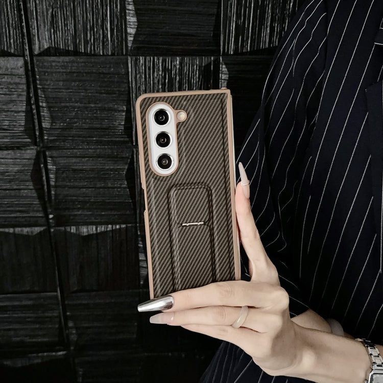 For Samsung Galaxy Z Fold3 5G Carbon Fiber Foldable Leather Phone Case with Stand