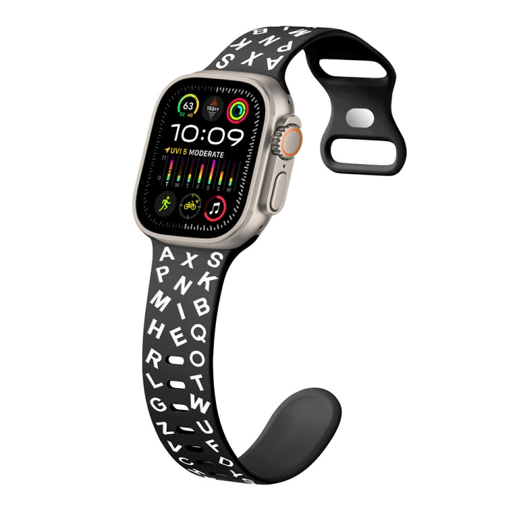 For Apple Watch Ultra 2 49mm English Letters Style Butterfly Buckle Silicone Watch Band