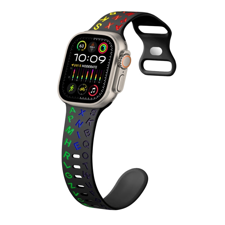 For Apple Watch Ultra 2 49mm English Letters Style Butterfly Buckle Silicone Watch Band
