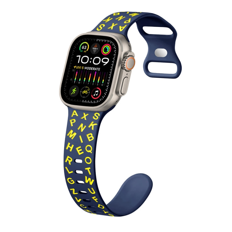 For Apple Watch Ultra 2 49mm English Letters Style Butterfly Buckle Silicone Watch Band