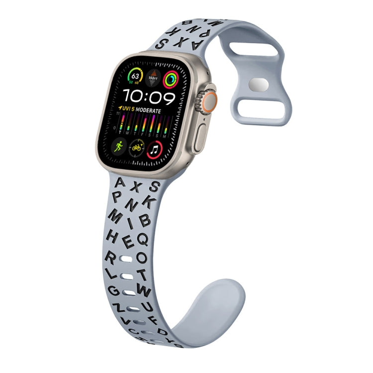 For Apple Watch Ultra 2 49mm English Letters Style Butterfly Buckle Silicone Watch Band