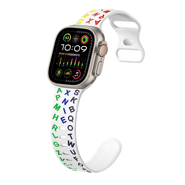 For Apple Watch Ultra 49mm English Letters Style Butterfly Buckle Silicone Watch Band