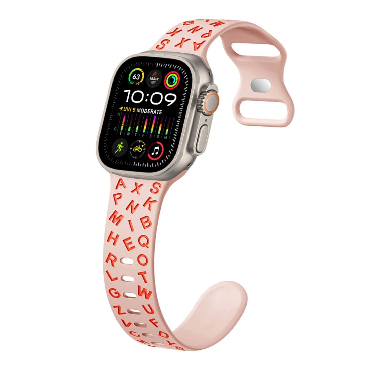 For Apple Watch Ultra 49mm English Letters Style Butterfly Buckle Silicone Watch Band