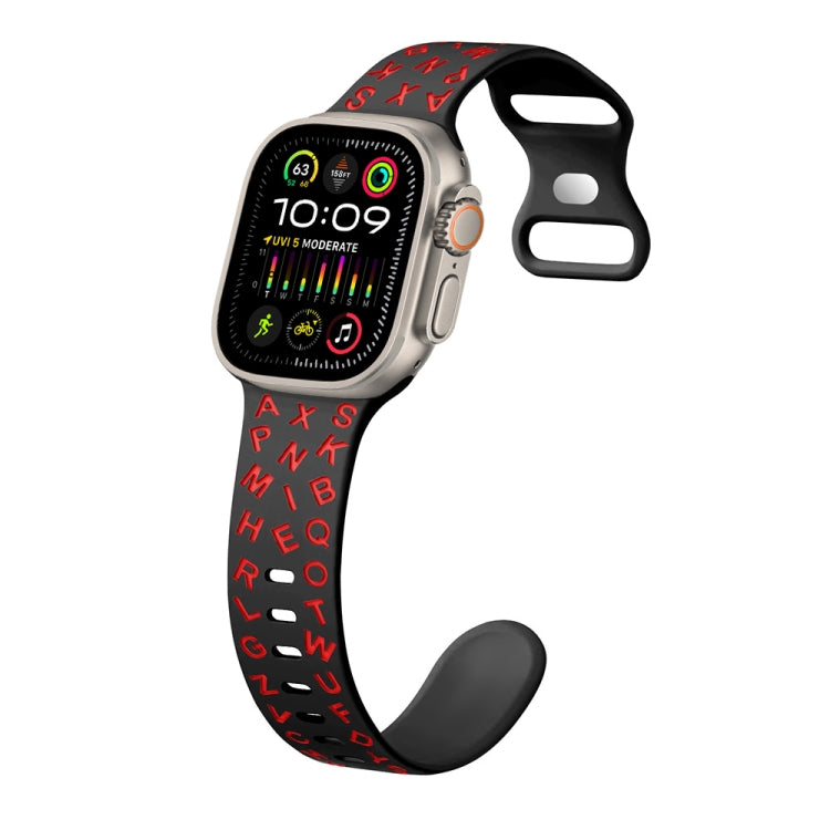 For Apple Watch Ultra 49mm English Letters Style Butterfly Buckle Silicone Watch Band