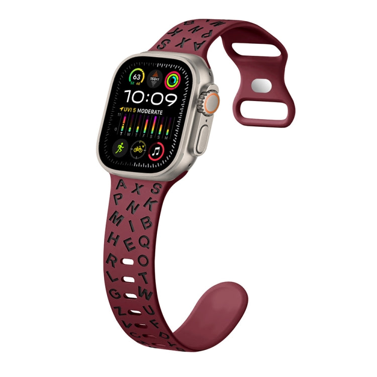 For Apple Watch Ultra 49mm English Letters Style Butterfly Buckle Silicone Watch Band