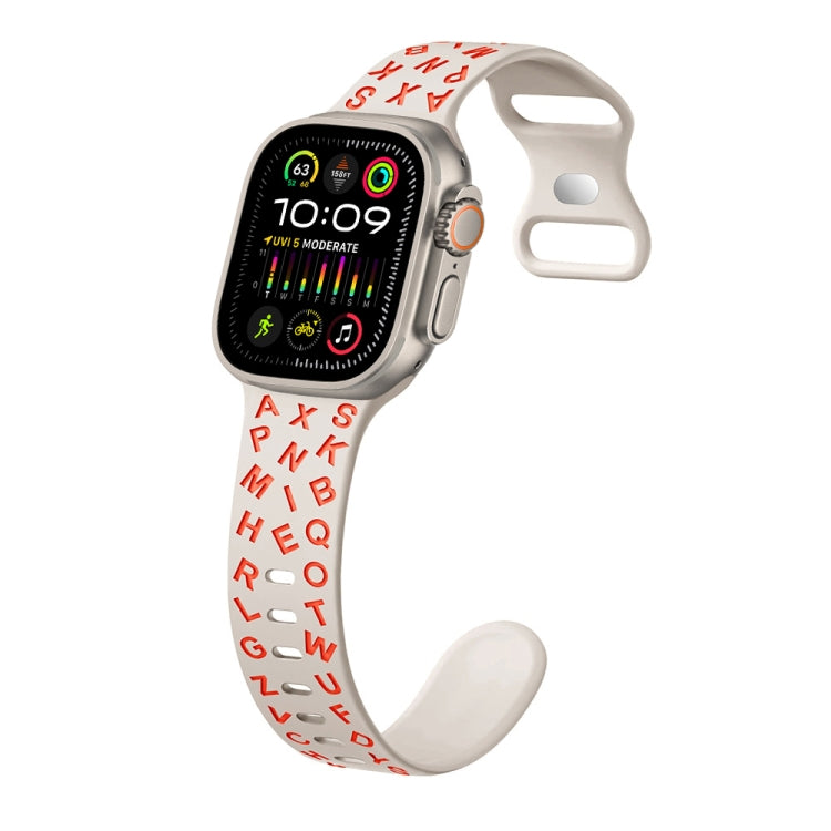 For Apple Watch Ultra 49mm English Letters Style Butterfly Buckle Silicone Watch Band