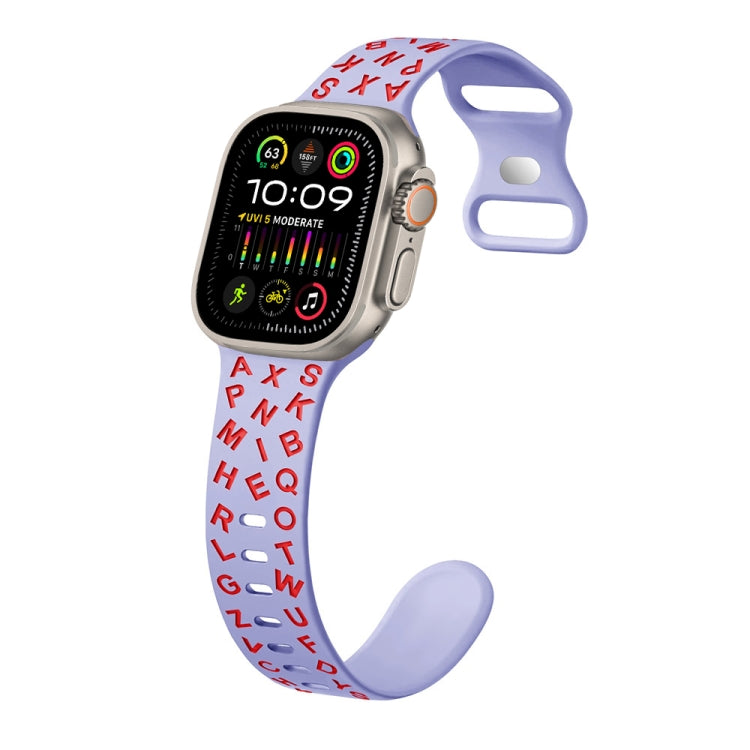 For Apple Watch Ultra 49mm English Letters Style Butterfly Buckle Silicone Watch Band