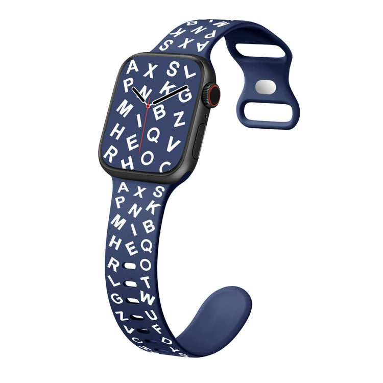 For Apple Watch Series 7 41mm English Letters Style Butterfly Buckle Silicone Watch Band