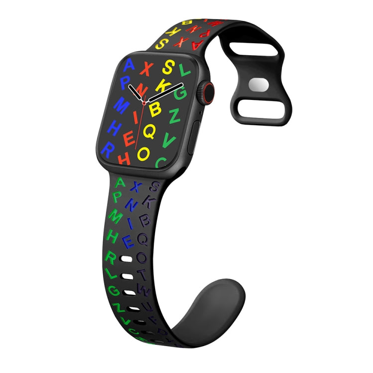 For Apple Watch SE 44mm English Letters Style Butterfly Buckle Silicone Watch Band