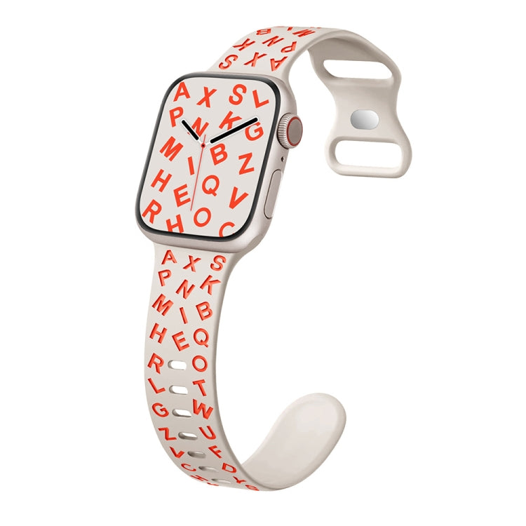 For Apple Watch SE 44mm English Letters Style Butterfly Buckle Silicone Watch Band