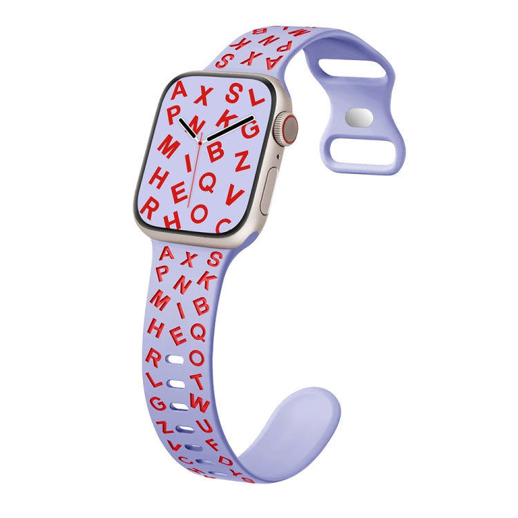 For Apple Watch SE 44mm English Letters Style Butterfly Buckle Silicone Watch Band