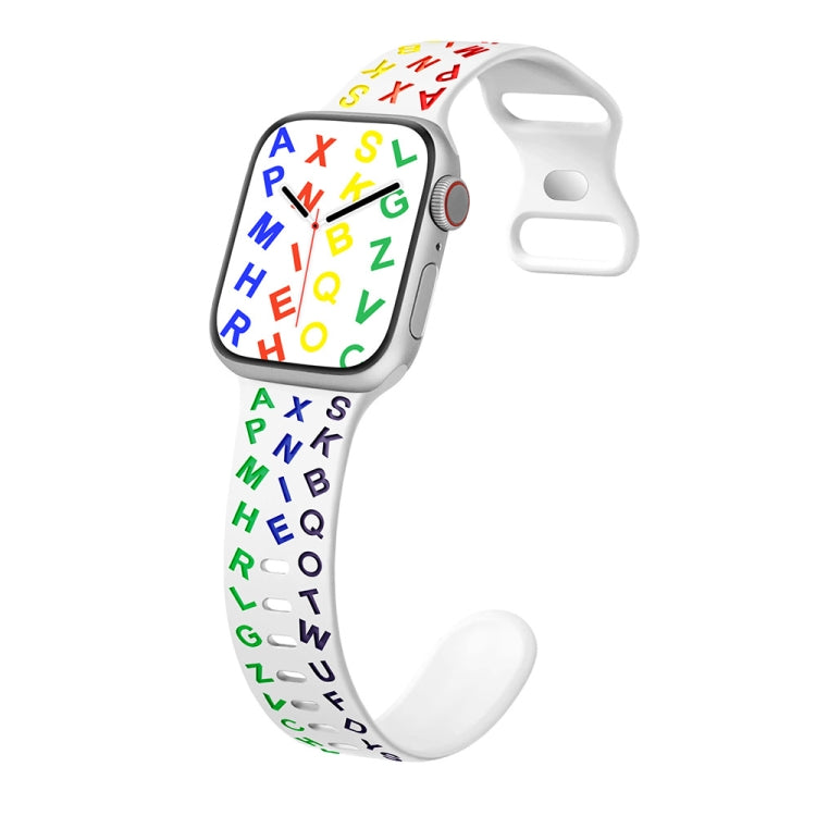 For Apple Watch Series 6 44mm English Letters Style Butterfly Buckle Silicone Watch Band