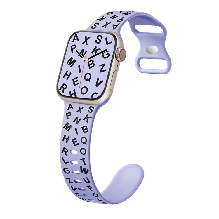 For Apple Watch Series 3 42mm English Letters Style Butterfly Buckle Silicone Watch Band