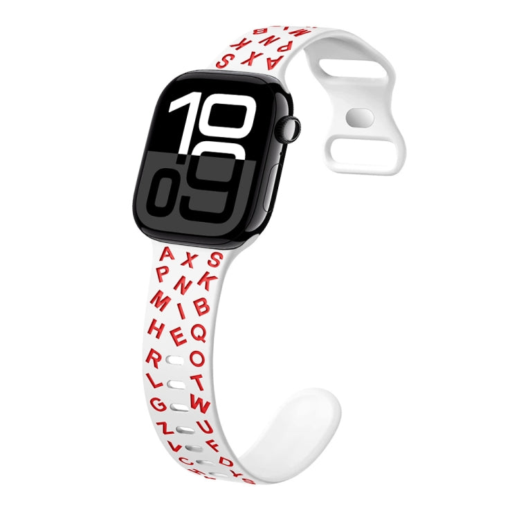 For Apple Watch Series 10 46mm English Letters Style Butterfly Buckle Silicone Watch Band