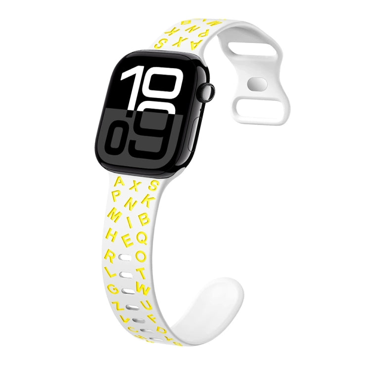 For Apple Watch Series 10 46mm English Letters Style Butterfly Buckle Silicone Watch Band