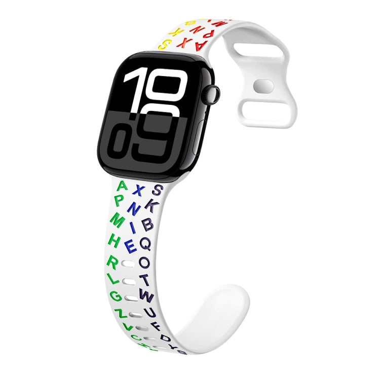 For Apple Watch Series 10 46mm English Letters Style Butterfly Buckle Silicone Watch Band