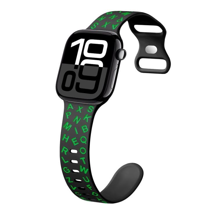 For Apple Watch Series 10 46mm English Letters Style Butterfly Buckle Silicone Watch Band
