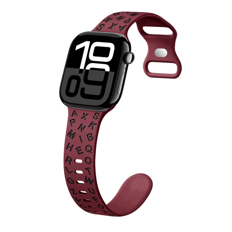 For Apple Watch Series 10 46mm English Letters Style Butterfly Buckle Silicone Watch Band