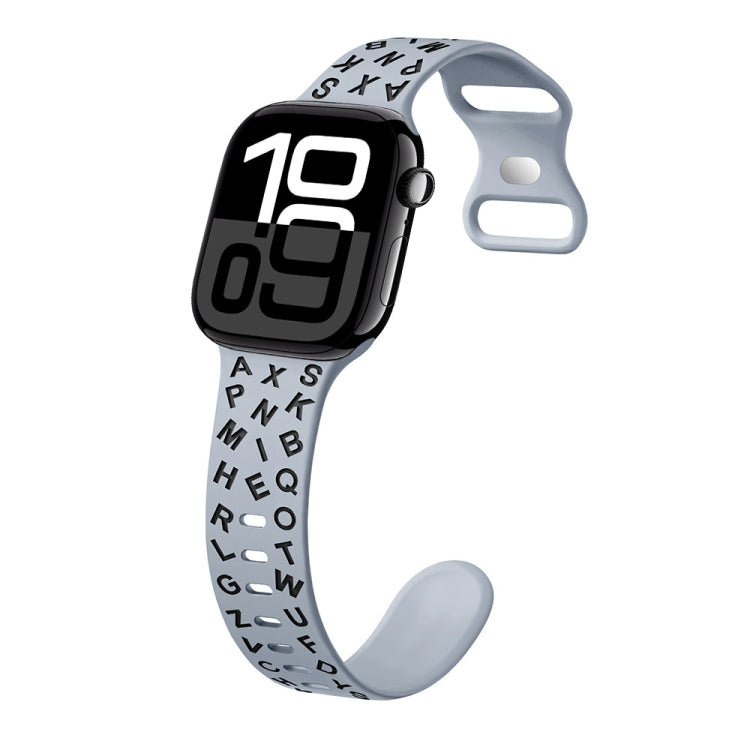 For Apple Watch Series 10 46mm English Letters Style Butterfly Buckle Silicone Watch Band