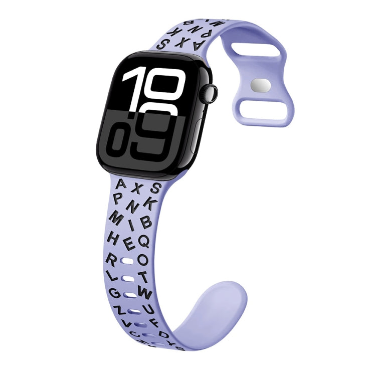 For Apple Watch Series 10 46mm English Letters Style Butterfly Buckle Silicone Watch Band
