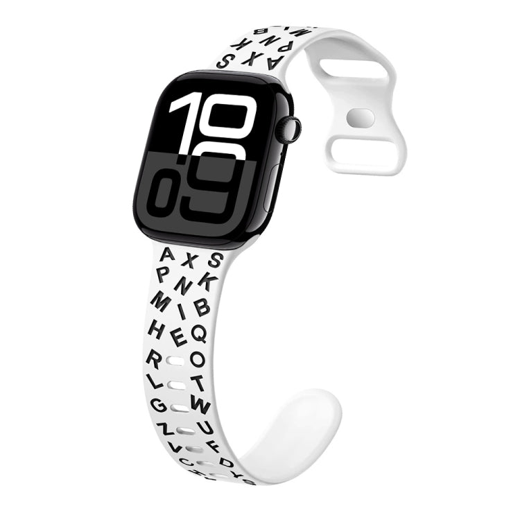 For Apple Watch Series 10 42mm English Letters Style Butterfly Buckle Silicone Watch Band