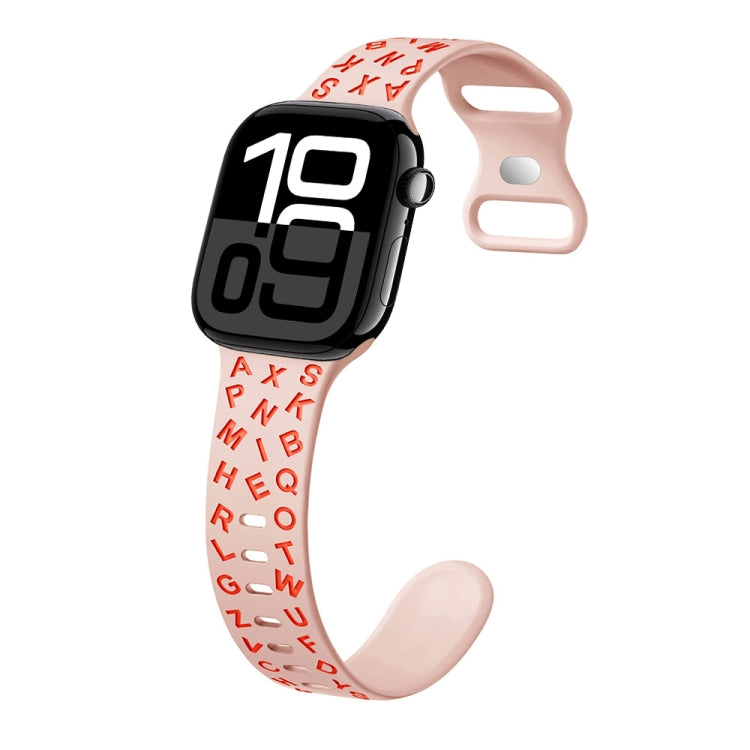 For Apple Watch Series 10 42mm English Letters Style Butterfly Buckle Silicone Watch Band