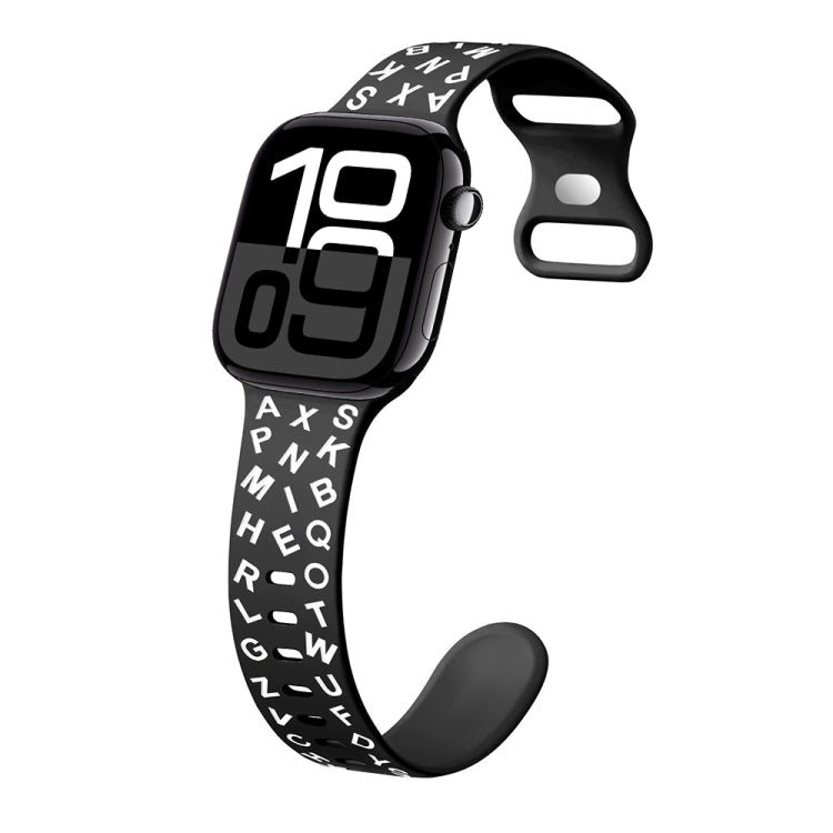 For Apple Watch Series 10 42mm English Letters Style Butterfly Buckle Silicone Watch Band