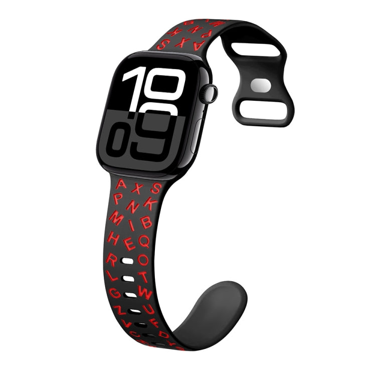 For Apple Watch Series 10 42mm English Letters Style Butterfly Buckle Silicone Watch Band
