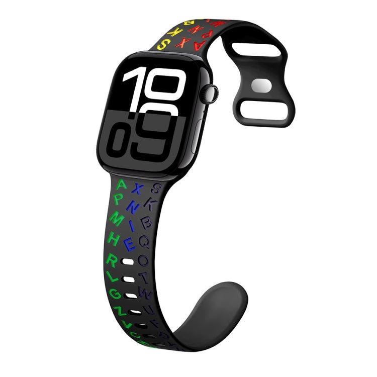 For Apple Watch Series 10 42mm English Letters Style Butterfly Buckle Silicone Watch Band