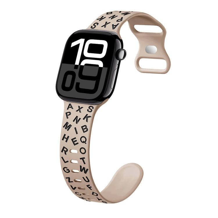 For Apple Watch Series 10 42mm English Letters Style Butterfly Buckle Silicone Watch Band