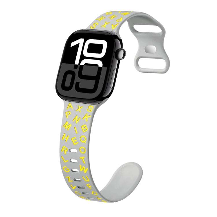 For Apple Watch Series 10 42mm English Letters Style Butterfly Buckle Silicone Watch Band