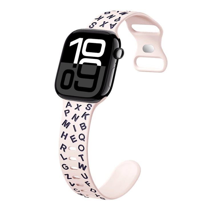 For Apple Watch Series 10 42mm English Letters Style Butterfly Buckle Silicone Watch Band