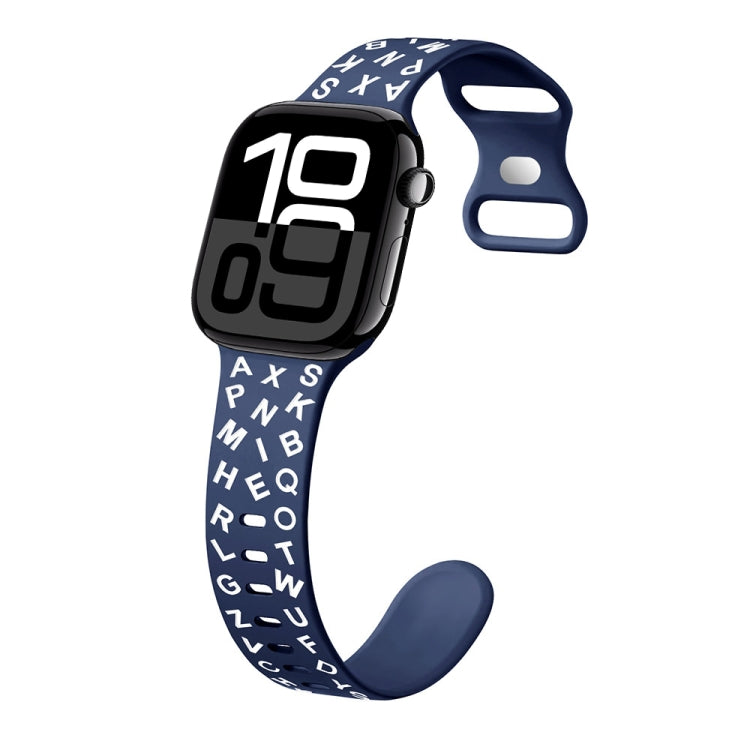 For Apple Watch Series 10 42mm English Letters Style Butterfly Buckle Silicone Watch Band