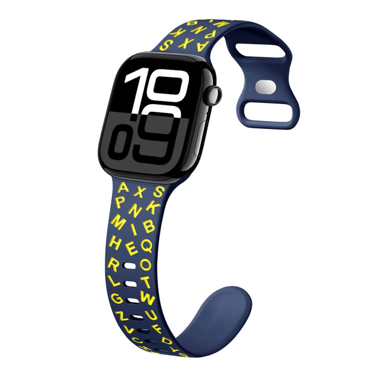 For Apple Watch Series 10 42mm English Letters Style Butterfly Buckle Silicone Watch Band