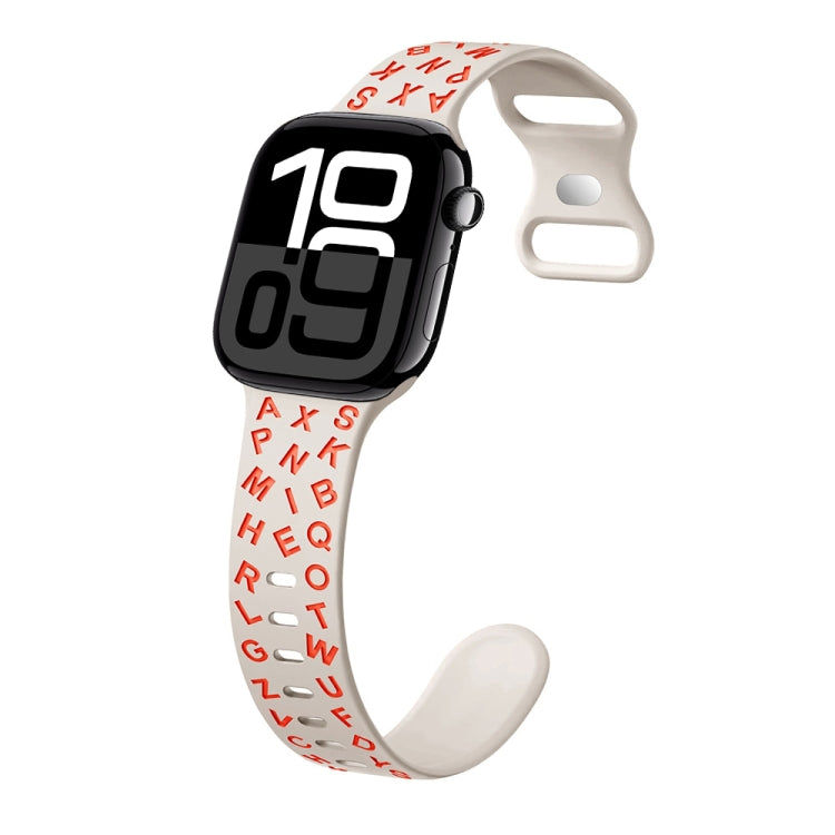 For Apple Watch Series 10 42mm English Letters Style Butterfly Buckle Silicone Watch Band
