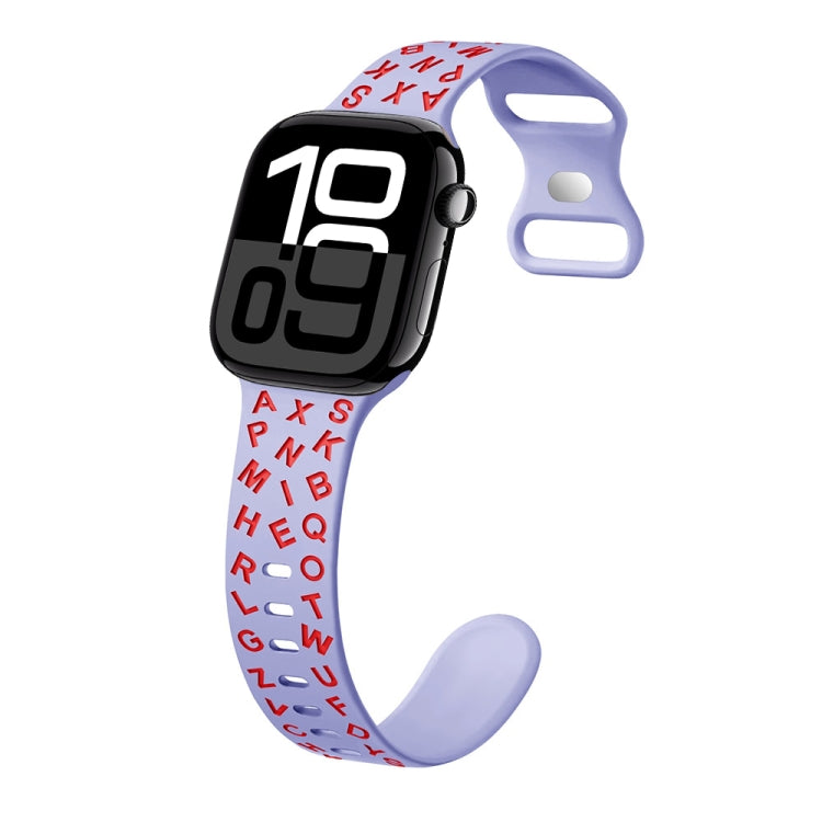 For Apple Watch Series 10 42mm English Letters Style Butterfly Buckle Silicone Watch Band