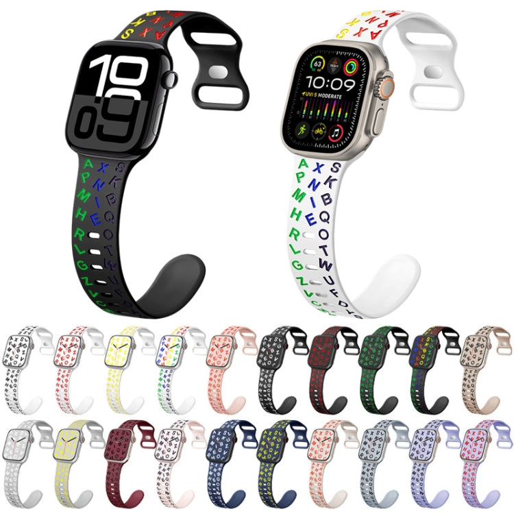 For Apple Watch Series 5 40mm English Letters Style Butterfly Buckle Silicone Watch Band