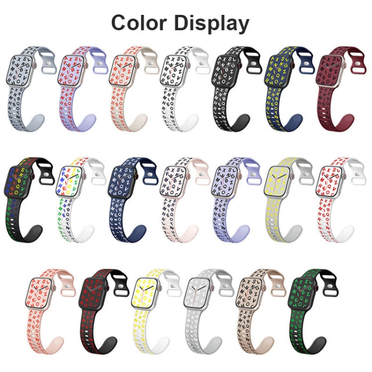 For Apple Watch SE 44mm English Letters Style Butterfly Buckle Silicone Watch Band