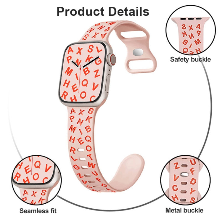 For Apple Watch Series 7 41mm English Letters Style Butterfly Buckle Silicone Watch Band