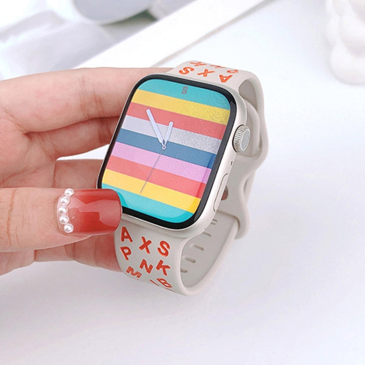 For Apple Watch Series 9 45mm English Letters Style Butterfly Buckle Silicone Watch Band