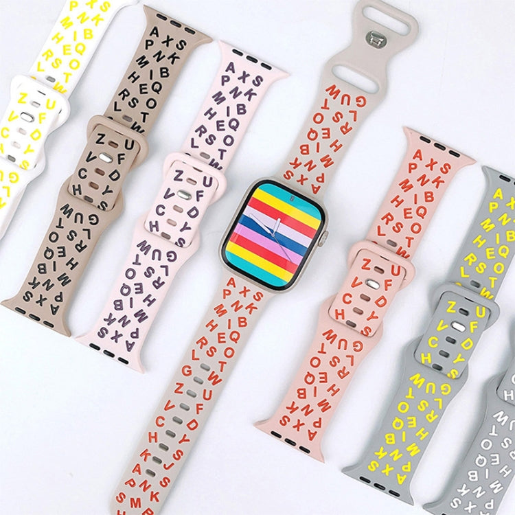 For Apple Watch 38mm English Letters Style Butterfly Buckle Silicone Watch Band