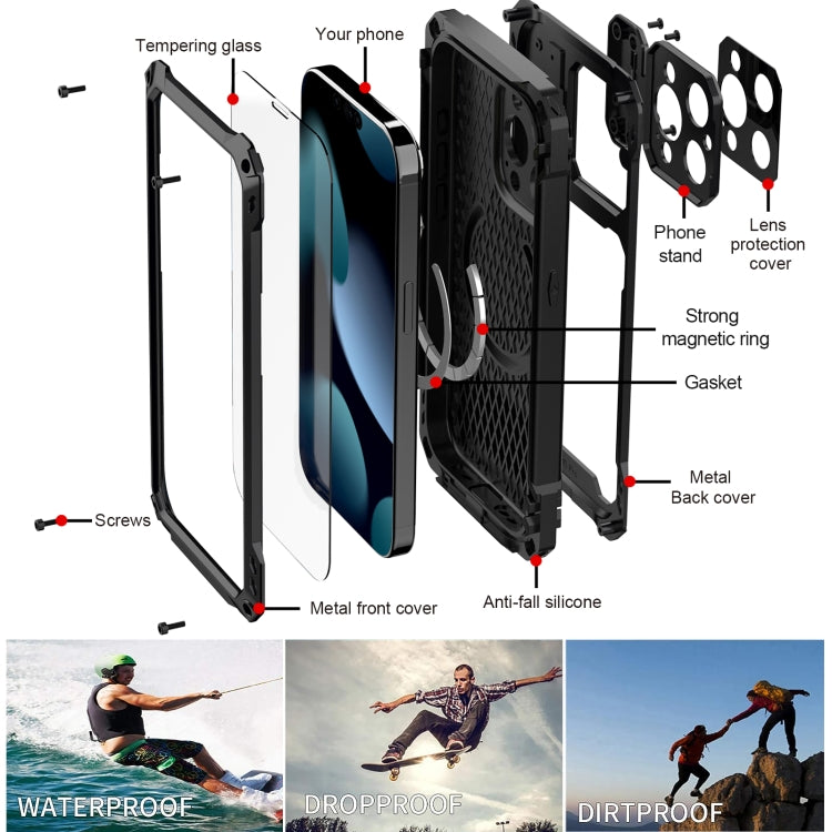 For iPhone 15 Pro Max Lens Holder Metal IP54 Life Waterproof Three-proof MagSafe Phone Case