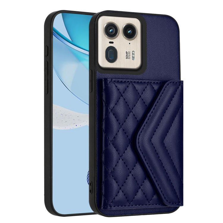 For Motorola Moto X50 Ultra Rhombic Texture Card Bag RFID Phone Case with Long Lanyard
