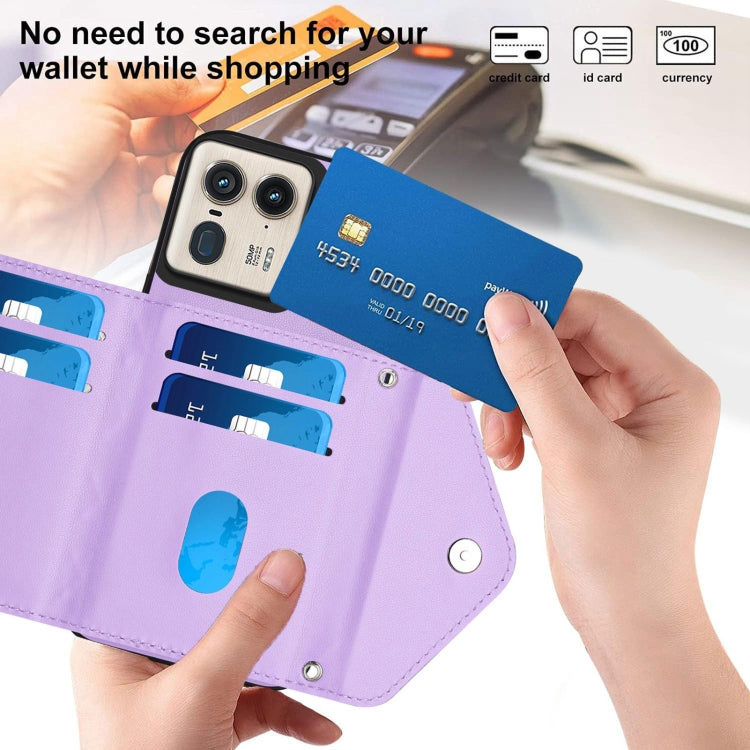 For Motorola Moto X50 Ultra Rhombic Texture Card Bag RFID Phone Case with Long Lanyard