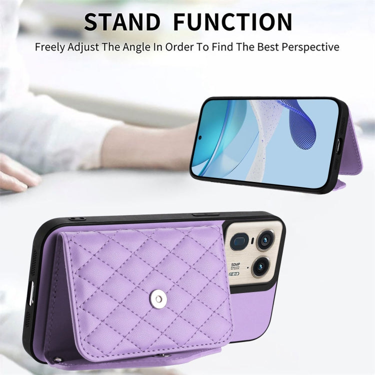 For Motorola Moto X50 Ultra Rhombic Texture Card Bag RFID Phone Case with Long Lanyard