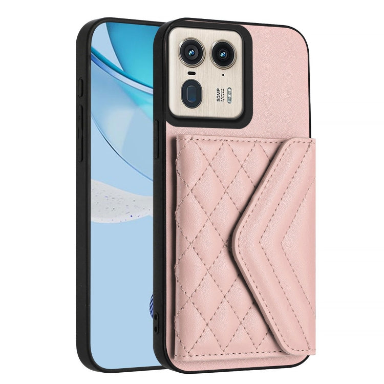 For Motorola Moto X50 Ultra Rhombic Texture Card Bag RFID Phone Case with Long Lanyard