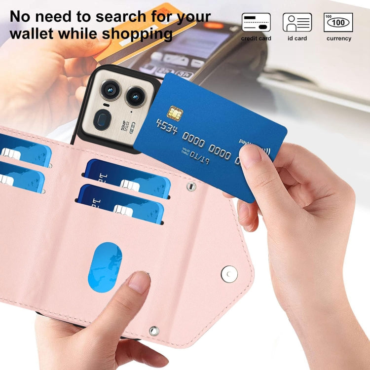 For Motorola Moto X50 Ultra Rhombic Texture Card Bag RFID Phone Case with Long Lanyard