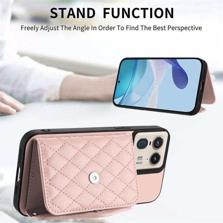 For Motorola Moto X50 Ultra Rhombic Texture Card Bag RFID Phone Case with Long Lanyard